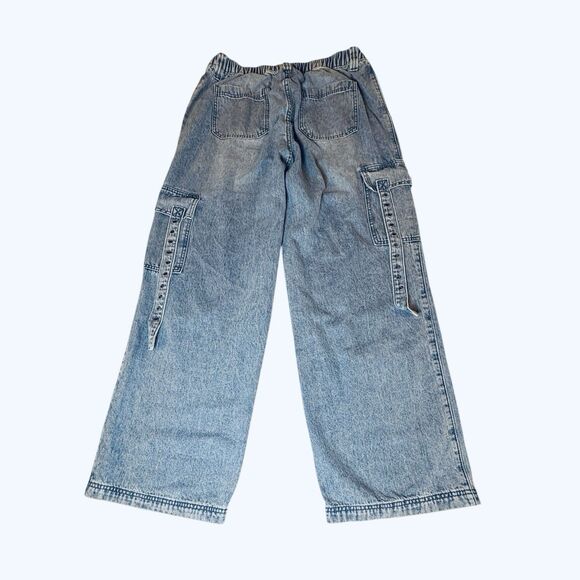 Hot Topic Wide Leg Cargo Jeans Size 9 Y2K Utility Denim Grunge Streetwear - Picture 2 of 8